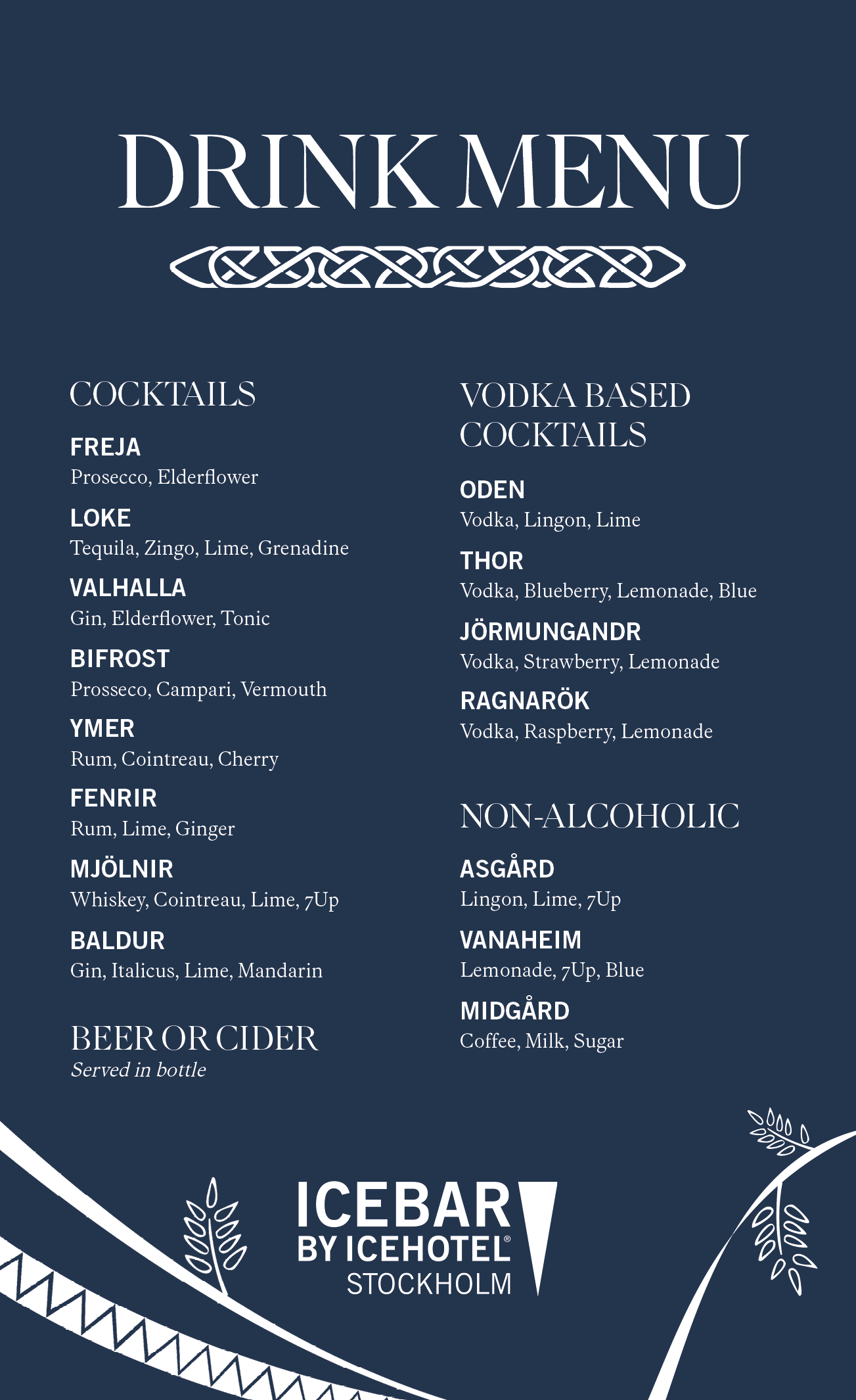 Drink Menu ICEBAR Stockholm 2026